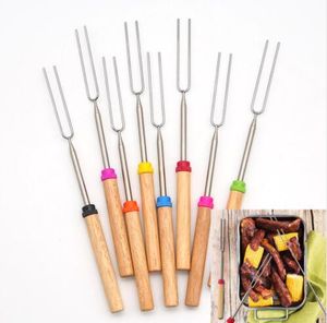 Barbecue Bonfire Camping Tools Bake Fork Forks Sticks Needle Spit TOO BBQ Roast Stainless Steel Fork Wooden Handle