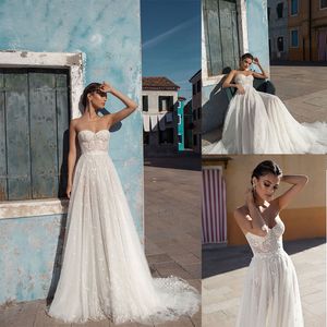 Gali Karten A Line Wedding Dress Appliques Strapless Crystal Sleeveless Wedding Dresses Sweep Train Boho Bridal Gowns