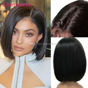 Glamoröst mänskligt hår peruk kort Bob Cut spetsfront peruk peruansk brasiliansk indisk brasilianskt hår för svarta kvinnor