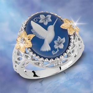 Anillos De Plata De Paz al por mayor-925 con revestimiento de plata azul Paloma de la paz de los hombres de moda y las mujeres anillo de Halloween regalo US Tamaño