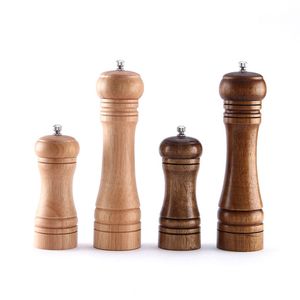 Wooden Salt & Pepper Grinders Rubberwood Shaker Spice Mill Pots With Ceramic Grinding Cord 5/8 inch Table Kitchen Tools