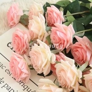 Sztuczna Rose Prawdziwe Dotyk Bukiet Wedding Home Decoration Office Decro Wybierz kolor Biały Różowy 42cm