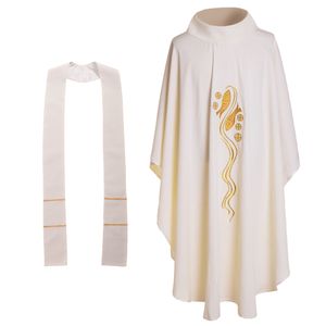 Heliga Religion Kostymer Katolska Kyrkor Präst Vit Fisk Broderad Chasuble No Collar Mass Vestments 3 stilar