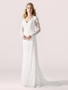 Abiti da sposa modesti con scollo a V in pizzo vintage a sirena con maniche lunghe Abiti da sposa semplici ed eleganti Boho Abito da sposa con maniche