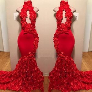 Red Rose Mermaid Sukienki balowe 2022 Nowe seksowne aplikacje wysokiego szyi formalne sukienki wieczorowe zamiatanie pociągów na imprezę
