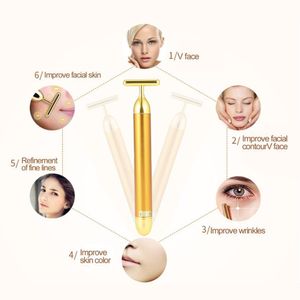 Top venda Ouro 24K Massagem Dispositivo Electric Eye Massager Facial Vibration rosto fino Magic Stick Anti Bag Pouch rugas Pen