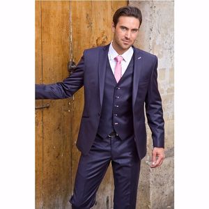 Classic Design Purple Groom Tuxedos Peak Lapel One Button Groomsmen Mens Wedding Tuxedos Excellent Man 3 Piece Suit(Jacket+Pants+Vest+Tie)12