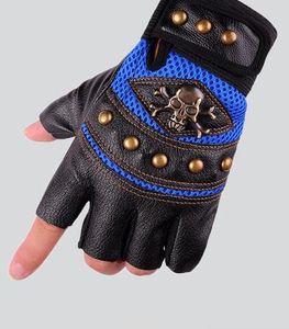 Fashion-Riding Gloves Men's Leather Outdoor Fitness, Breathing, Shock Absorption, Skid-proof Mountain Bike Sports Half-fingered PU Glo