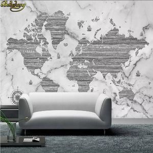 Beibehangカスタム写真の壁紙壁画の世界地図白い大理石の背景壁紙ホーム装飾パペルデパーテ乳白