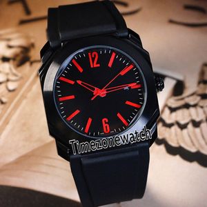 Neue OTCO 102738 PVD-Stahlgehäuse, schwarzes Zifferblatt, rote Markierung, automatische Herrenuhr, Gummi-Sportuhren, 5 Stile, hohe Qualität für Timezonewatch E10e5