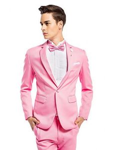 ファッションピンクの男性の結婚式タキシードノッチラペルスリムフィット新郎Tuxedos優秀な男性ブレザー2ピーススーツPROM /ディナージャケット（ジャケット+パンツ+ネクタイ）86