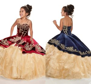 Wholesale velvet gowns images for sale - Group buy 2020 Girl s Pageant Dresses Velvet Spaghetti Straps Embroidered Lace Kids Child Formal Party Birthday Gowns Puffy Flower Girl Dresses AL3774