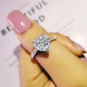 Vecalon Heart Queen Promise Ring 925 Sterling Silber 5A Cz Liebeserklärung Eheringe für Frauen Brautschmuck