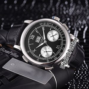 New Gig Dage Datograph 403.035 Automatic Mens Watch Steel Case Black Dial Silver Subdial Daydate Big Calendar Watches Leather Puretime E01a1