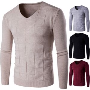 Pulls pour hommes Col V cou Solid Designer Plus Tailles Pullovers Hommes Casual Jacquard Jumper pour automne 2021 Noir gris rouge beige