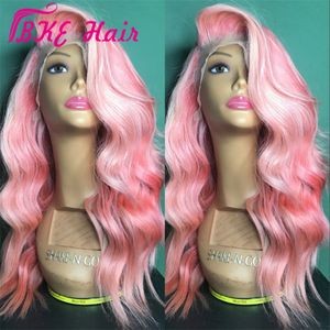 Nowa różowa falująca peruka syntetyczna, wstępnie ścięta linia włosów koronkowa 360 koronkowa peruka czołowa dla czarno-białych kobiet z dziecięcymi włosami