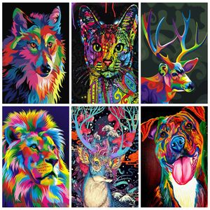 Azqsd Pictures Oil Painting by Numbers Animals Handmade Gift Coloring by Number Canvas Painting Full Kits x50cm