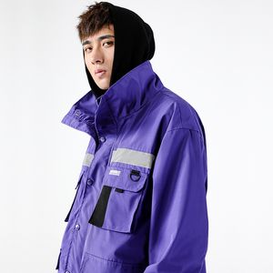 Moda - casaco de trincheira masculino homens outono novo cargo windbreaker jaqueta colar casual solto à prova de vento Outerwear Hip Hop Streetwear