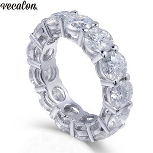 Vecalon 925 Sterling Silber Eternity Ring 6mm 5A Zirkon Sona Cz Verlobung Ehering Ringe für Frauen Braut Fingerschmuck