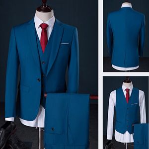 Custom Made Groomsmen Notch Lapel Groom Tuxedos Blue Men Garnitury Ślub / Prom / Dinner Best Man Blazer (Kurtka + Spodnie + Kamizelka + Krawat) M1138