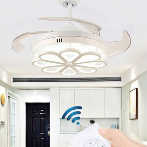42 inch Pendant Lamps Ceiling Fan Light LED Integration Three-Color Light with Remote Control Speed Adjustment ABS Invisible Blade