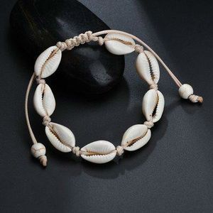 Shells Charm Bracelets Handmade Natural Seashell Hand Knit Adjustable Rope Bangles Women Accessories Beaded Strand Bracelet Beach Jewelry