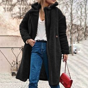 Fluffy Long Faux Fur Coat Kobiety Zagęścić Zima Fałszywy Futro Streetwear Black Coat Kobieta Moda Streetwear Cardigan Odzieży Odzieży