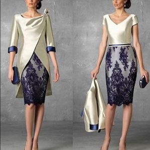 2018 Waishidress Две части короткая мать невесты платья V шеи половина рукава кружева мать жених платья ножных вечерних платьев