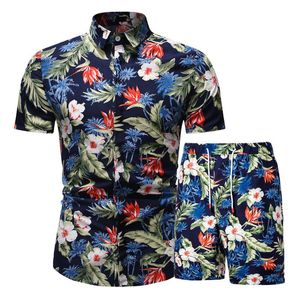 2019 Sommar Fashion Blommor Skriv ut T-shirts Män + Shorts Set Men Kortärmad T-shirts Casual Men Kläder Satser TrackSuit Plus Size 3XL