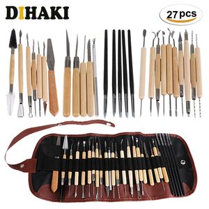 27st Professionell lera skulpturverktyg som sitter med väska Fimo Modellering Carving Clay Tool Home Combination Wood Working Hand Tool Kit