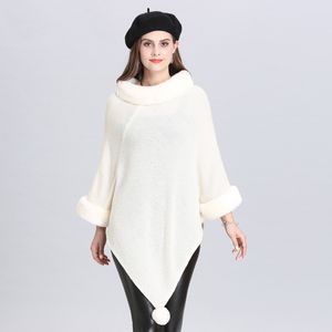 Nuovo poncho lavorato a maglia da donna autunno inverno pullover con collo in pelliccia sintetica mantella maglione poncho C4934