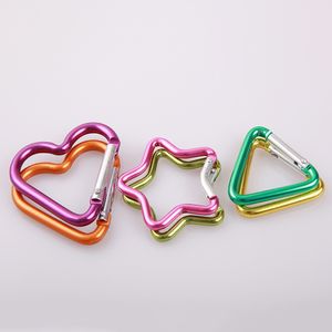 500pcs/lot 5# Size outdoor camping equipment locking Star Keyring quickdraw Heart shape carabiner keychain hook