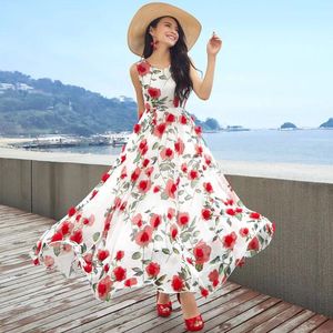 Beach Rose 3D Floral Printed Prom Dresses A Line Fashion Long Formal Evening Dress Summer Chiffon Floor Length Party Casual Women Gowns