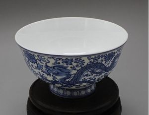 China porcelana velha azul e branco duplo tigelas de dragão