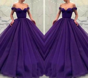 Ballgown Purple Prom klänningar från axeln tyll golvlängd skräddarsydd plus storlek kväll formella festklänningar