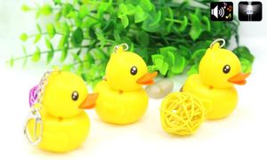 Chaveiro de pato amarelo LED criativo com som animal de borracha chaveiro brinquedos boneca