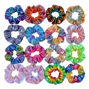 16 Farben elegante Laser elastische Haarbänder Pferdeschwanzhalter Scrunchies Krawatte Haar Gummiband Mädchen Farbverlauf Stirnband Dame Haarschmuck