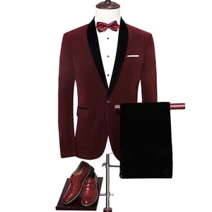 Bordo Erkek Düğün Smokin Slim Fit Bir Düğme Damat Resmi En İyi Erkek Blazer Giymek (Ceket + Pantolon)