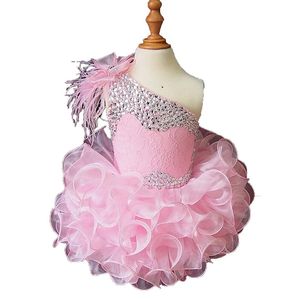 Jedno ramię dziewczęca sukienka na konkurs piękności wzburzyć koraliki z organzy zasznurować cekiny balu sukienka na przyjęcie urodzinowe sukienki dla małych dzieci