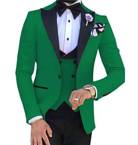 Мода Зеленый Groom Tuxedos Черный Пик нагрудные Groomsmen Mens Свадебное платье Отлично Человек куртка Blazer 3 шт Костюм (куртка + брюки + жилет + галстук) 182