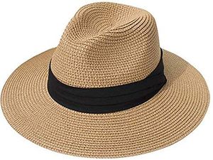 ストロービーチサンハット女性ビーチ帽子ワイドブリムパナマFedora Hat