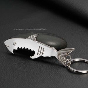 200pcs Metal 2 in 1 Keychain Bottle Opener Creative Shark Fish Key chain Beer Openers Keyring Ring Can Openers Alloy Shark Shape