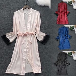 Women Elegant Bathrobe Robe 's Silk Ladies Pajamas Lingerie Bride Dressing Gown Nightgown seksi bayan gecelikler Girl Nightie N4