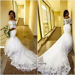Country Wedding Dresses Mermaid Lace Chapel Train Full Lace Plus Size Wedding Gowns for Sale African Bridal Dress