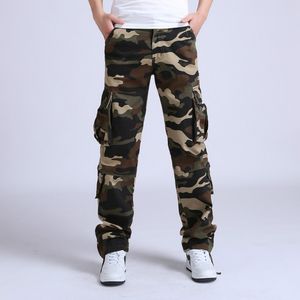 Homens de carga calças casuais tático solta Casual camuflagem calças calças de algodão Corredores Pantalon Homme combate