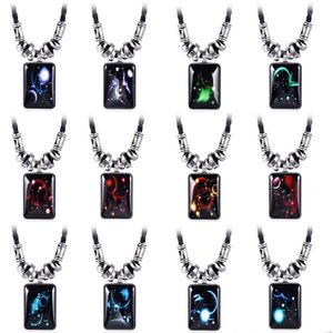 Lysande Hängsmycke Halsband Män Galaxy Constellation 12 Zodiac Design Horoskop Svart Rope Chain Vintage Resin Rektangel Smycken För Kvinnor