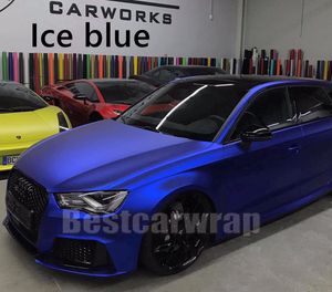 Ice Blue Satin Chrome Vinyl Wrap för hela bilomslaget med luftbubbla gratis fordonsfolie som täcker film med lågt klibb 3m kvalitet 1,52x20m