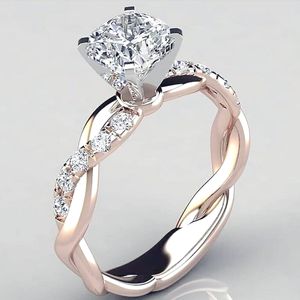 5pcs Creative ring Women's two-tone twist and zircon rings Wedding engagement Party Christmas Gift Ring Size 5-10 G-27