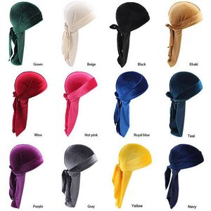 Samt Turban Hüte Piraten Hüte Luxus Unisex Caps Perücken Doo Durag Biker Kopfbedeckung Stirnband Durags Bandana Hut Haar Accessorieers DYP92