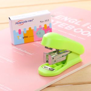 Mini Kawaii school office book stitching machine staples novelty green blue pink stapler book sewer set with blister packing